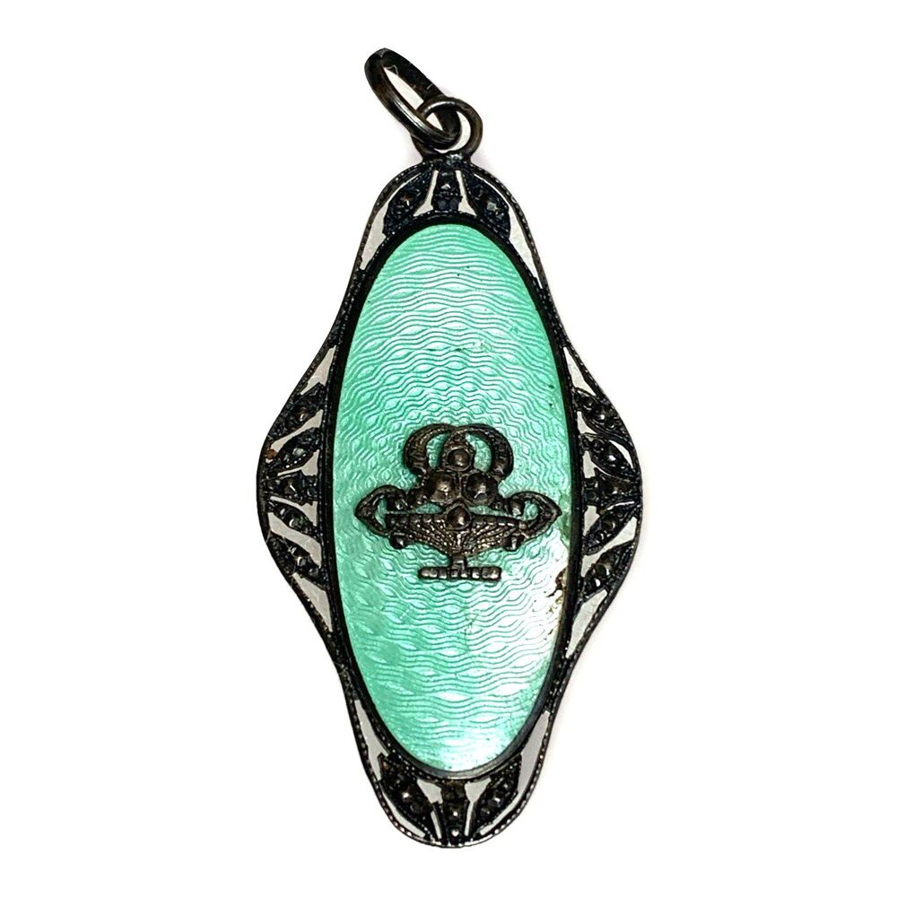 Antique Austrian 935 Silver Guilloche Enamel Pendant Art Nouveau Jugendstil